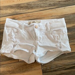 White Hollister ripped jean shorts